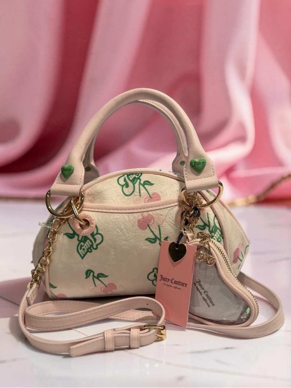 Juicy Couture NWT Pink Cherry-Print Mini Satchel Crossbody & Gold Accents (P240) - Picture 5 of 15